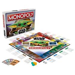 Noul Monopoly vine dintr-o galaxie indepartata si aduce pe tabla de joc aventura din serialul The Mandalorian a personajului The Child popular numit de catre fani Baby Yoda Acest joc aduce spiritul Monopoly adaptat aventurilor incredibile intergalactice Tabla de joc il arata pe iubitul personaj iar cartile Sansa si Cufarul Comunitatii sunt inspirate din serial Forta fie cu tine Castiga ultimul jucator ramas in joc Se poate juca intre 2 si 6 jucatori