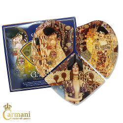 Heart shape glass plates printed with The Kiss Adele and Judith paintings by one of the best known Austrian artist Gustav Klimt This is a sophisticated decoration for a modern and elegant home The decorative plate is part of inspired by Gustav Klimt Collection It came in a lovely gift box Brilliant gift for any occasion Mothers Day Valentines Day Birthday Christmas or Anniversary