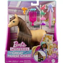 Inspirati de serialul Netflix Barbie Mysteries The Great Horse Chase acesti cai de jucarie sunt gata sa intre in joc Alege dintre cei mai buni prieteni ponei ai papusii Barbie „Malibu” si Barbie „Brooklyn” Tornado si Pepper Fiecare cal de jucarie are o coama foarte lunga si vine cu o extensie de par pieptene si sase agrafe adorabile Fiecare se vinde separat in functie de disponibilitate Papusa nu este inclusa Culorile si decoratiunile pot varia