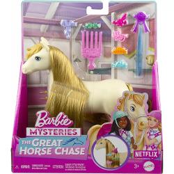 Inspirati de serialul Netflix Barbie Mysteries The Great Horse Chase acesti cai de jucarie sunt gata sa intre in joc Alege dintre cei mai buni prieteni ponei ai papusii Barbie „Malibu” si Barbie „Brooklyn” Tornado si Pepper Fiecare cal de jucarie are o coama foarte lunga si vine cu o extensie de par pieptene si sase agrafe adorabile Fiecare se vinde separat in functie de disponibilitate Papusa nu este inclusa Culorile si decoratiunile pot varia