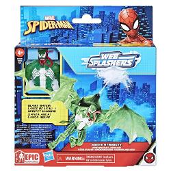 Seturile constand in figurina si vehicul din seria epica de eroi Marvel Spider-Man Web Splashers le permit copiilor sa se joace in multe moduri Setul de jucarii include o figurina personaj de 10 cm si un accesoriu sau un vehicul cu lansator de apa Copiii pot atasa figurina de actiune la accesoriul sau vehiculul inclus il pot umple cu apa si strange pentru a lansa un jet de apa Aceste seturi de joaca constand in figurina si vehicul Web Splashers sunt compatibile cu toate jucariile din 