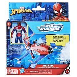 Seturile constand in figurina si vehicul din seria epica de eroi Marvel Spider-Man Web Splashers le permit copiilor sa se joace in multe moduri Setul de jucarii include o figurina personaj de 10 cm si un accesoriu sau un vehicul cu lansator de apa Copiii pot atasa figurina de actiune la accesoriul sau vehiculul inclus il pot umple cu apa si strange pentru a lansa un jet de apa Aceste seturi de joaca constand in figurina si vehicul Web Splashers sunt compatibile cu toate jucariile din 