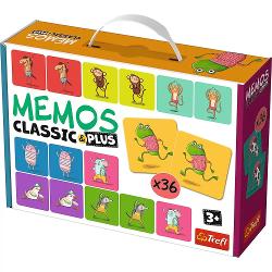 Memos Classic Pluseste prima versiune a jocului care dezvolta memoria copilului dumneavoastra Scopul jocului este de a aduna cat mai multe perechi Jocul de memorie a fost creat pentru cei mici Jocul include elemente mari frumos ilustrate din carton gros care se potrivesc cel mai bine Jocul antreneaza memoria si sustine dezvoltarea cognitiva a bebelusului Pachetul contine 36 de cartonase o tabla de joc cu sageata pentru tragerea la sorti instructiuni