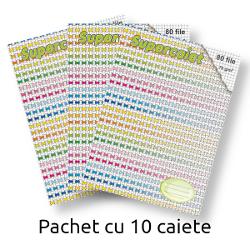 Pachet cu 10 Caiete A4 dictando 80 file hartie 70 g coperta color Super Caiet Casa TipograficaSuper Caiet recomandat la scoalaCaiet fabricat in Romania de foarte buna calitatea din hartie groasa de 70 gmp ce nu permite trecerea cernelii de pe o fila pe alta