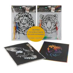 Set Creative Craft de colorat 2 planse animale 4 pixuri cu gel