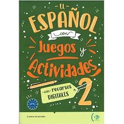 El Español con juegos y actividades è un volume di 96 pagine arricchito con risorse digitali che fa parte di una serie di 3 libri su 3 livelli del QCER Volume 1 A1-A2 – Volume 2 A2 – B1 – Volume 3 B1 -B2 Ciascun volume include 14 unità tematiche Ogni unità presenta circa 20 vocaboli attraverso illustrazioni e registrazioni audio I vocaboli sono contestualizzati in un dialogo ed esercitati con giochi e attività graduate