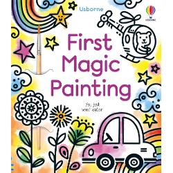 Filled with simple black-and white pictures including a unicorn a rocket and a rainbow and many more Just use the brush provided to sweep water over the designs and vibrant colours magically appear Great for keeping little ones busy and helping them learn brush control skills at the same time Simply tuck the waterproof back flap under each page as its painted to stop water from seeping through to the rest of the book 