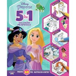 Disney printese 5 in 1 Coloram printesele Peste 60 de autocolanteAduna-ti creioanele si pregateste-te pentru o aventura 5 in 1 alaturi de Printesele Disney Cartea Contine peste 60 de autocolante minunate si pagini de colorat in 5 feluri diferite care te vor ajuta sa aduci la viata povestile eroinelor tale preferate