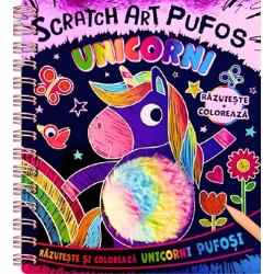 Descopera unicornii pufosi care se ascund in paginile acestei carti Razuiti cerneala magica cu racleta de lemn si veti fi surprinsi de efectele fantastice de culoare care ies la iveala Apoi luati cele mai colorate creioane pentru a da viata personajelor din povesteColectia Scratch Art iti ofera o experienta creativa unica cu imagini spectaculoase ascunse sub un strat special care poate fi zgariat pentru a dezvalui desene colorate si modele fascinante Fiecare carte vine cu un 