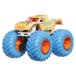 Actiunea devine si mai palpitanta atunci cand luminile se sting iar masinile Hot Wheels Monster Truck se aprind Vehiculele Monster Truck sunt puternice au roti uriase si au un aspect agresiv Cel mai mare circuit din lume pentru vehiculele Monster Truck este pregatit sa gazduiasca o cursa grandioasa cu noile masinute Acest pachet contine modelul Podium Crasher