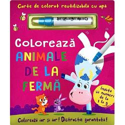 Coloreaza iar si iar Distractie garantata Invata sa numeri de la 1 la 5 Este foarte simplu umpleti stiloul cu apa apoi colorati paginile La contactul cu apa imaginile ascunse vor aparea pentru a fi descoperite de cei mici Dupa colorarea paginilor in aproximativ 10 minute acestea se usuca revenind la imaginea alba initiala apoi puteti sa o luati de la capatAVERTISMENT Contraindicat copiilor mai mici de 3 ani Produsul poate contine componente mici care 