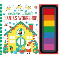 This activity book with seven coloured ink pads is full of pictures to complete with fingerprints including Santas elves busily making toys gingerbread men and lots of wintry snow scenes Simple instructions show how to use different fingers to make different shapes to print reindeer elves snowmen and lots lots more 