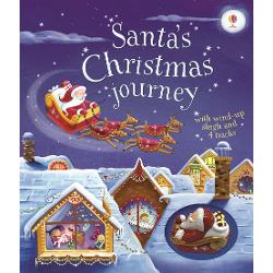 Wind up the sleigh and follow Santa as he flies around the frosty night sky delivering presents on Christmas Eve The colourful scenes with tracks embedded in the pages show Santa leaving the elves’ village flying around a busy city soaring over snowy mountains and landing on the rooftops to deliver presents to sleeping children 