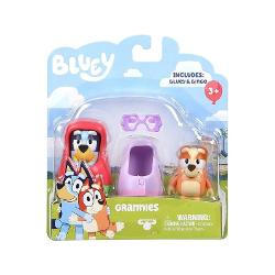 Bluey este un caine albastru stralucitor in varsta de sase ani care are o abilitate unica - poate transforma orice zi obisnuita intr-o serie de aventuri nesfarsite si vesele Bunicile este un set de doua figurine de caini mobile Bluey si Bingo le place sa se prefaca ca sunt adulti De data aceasta s-au imbracat in costume de seniori pentru a fi jucausi si pentru a face lucruri rezervate adultilor de exemplu sa instruiasca alti caini Un caine albastru cu urechi pline de viata si o fata 