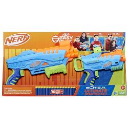 Cele 2 blastere de jucarie din acest set de pornire Nerf Elite Junior Ultimate au un design usor de jucat astfel incat copiii sa se poata bucura de jocul captivant cu sageti Nerf singuri in jocurile de interior si exteriorBlasterele din acest set sunt dimensionate pentru a se potrivi confortabil in mainile mici si au un design usor care este usor de tinut si de transportat de copiiManerele blasterului au cea mai mica forta de tragere dintre toate blasterele Nerf asa ca este usor pentru 