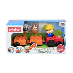 Tractorul cu remorca detasabila vine impreuna cu o figurina fermier prietenos plus un balot de fan si un calut formand un set captivant pentru copiii cu varsta de 18 luni si peste Tractorul are un design sigur pentru copiii mici acestia pot sa-l impinga pe podea sau sa-l conduca prin diverse aventuri imaginare in timp ce exploreaza Remorca detasabila adauga o dimensiune suplimentara de joc interactiv Copiii pot atasa si detasa remorca de tractor pentru a transporta diverse incarcaturi 