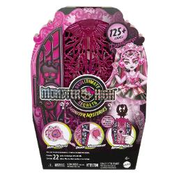 Descoperiti secretele din spatele usilor Monster High cu acest set de garderoba Thrilling Secrets Monster Mysteries Include tinute si accesorii pentru papusa Draculaura Draculaura trebuie sa faca spectacol dar nu se gaseste nicaieri Cautati indicii pentru a descoperi locatia sa si peste 19 surprize in 3 etape infricosatoare rezolvati deblocati dezvaluiti Pasul unu Utilizati tasta lupa pentru a vizualiza simbolurile de pe harta comorii Cand copiii deblocheaza usile dulapului vor gasi 