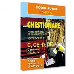 Actualizat&259; completat&259; &537;i revizuit&259; lucrarea CHESTIONARE PENTRU OB&538;INEREA PERMISULUI DE CONDUCERE AUTO CATEGORIILE C CE D DE edi&539;ia 2025 reprezint&259; de fapt un pachet care include 30 de chestionare volante 15 pentru categoriile C CE &537;i 15 pentru categoriile D DE de câte 26 de întreb&259;ri fiecare pentru verificarea cuno&537;tin&539;elor de circula&539;ie rutier&259; 