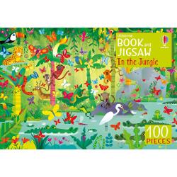 A brilliantly colourful 100-piece jigsaw showing a busy jungle scene plus a 24-page picture puzzle book presented together in a sturdy box The jigsaw measures 59 x 40cm and both the jigsaw and book are packed with things to spot Can you spot a sloth wearing slippers crocodiles hiding in the water toucans with identical beaks and lots more The puzzle book is a condensed version of the book Picture Puzzles in the Jungle