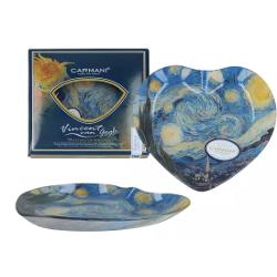 Un platou elegant cu un motiv inspirat din operele lui Van Gogh Calitatea sa înalt&259; îi permite s&259; fie tratat atat ca un obiect de decor dar &537;i pentru utilizare zilnicaDimensiune 19x18 cmGreutate net&259; 03 kg