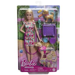 &Icircndragosteste-te de Barbie si de acest duo unic de catei prezent in acest set de joaca Barbie Walk and Wheel Acest set Barbie aduce cu el un catelus adorabil si un caine mare echipat cu un scaun cu rotile cu roti functionale Acesti cei mai buni prieteni ai lui Barbie iubesc sa se plimbe iar tu poti ajuta la ingrijirea lor Micii fani Barbie pot scoate si reatasa scaunul cu rotile oferind catelului un pic de dragoste si ingrijire suplimentare Setul include accesorii pentru animale 