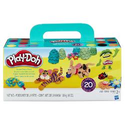 Acest pachet extins de 20 de cutii de pasta modelatoare Play-Doh ofera posibilitati creative nelimitate Manutele  delicate pot rula impleti si modela aceste culori in orice forma care iti trece prin minte iar cand te-ai plictisit amesteca toate creatiile tale si ia-o de la capat Perfect pentru petreceri si intalniri de joaca Pachetul in Super Culori este biletul care garanteaza o distractie Play-Doh pe masura