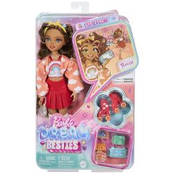 &8203;The Barbie Dream Besties Teresa iubeste sa patineze cu role  Urmareste-i cum patineaza in tinuta ei detaliata cu accesorii cu tematica distractiva Teresa isi urmareste visele de a deveni designer de jocuri video Vine cu accesorii precum jocul ei portabil poseta in forma de nor genunchiere nor bentita cu funda colier de perle camera foto telefon si cutie de ursuleti Papusa este articulabila si poarta haine detasabile cum ar fi maioul curcubeu cardiganul cu nor fusta rosie si 