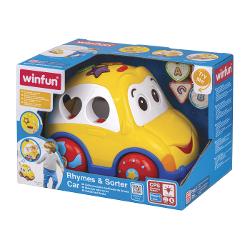Masinuta cu forme de sortat este o jucarie interactiva care combina distractia cu invatarea Cand masinuta este trasa se activeaza miscarea ochilor si a gurii in timp ce reda fraze amuzante si melodii vesele Masina include o activitate de sortare a formelor avand patru forme colorate triunghi inima cerc si patrat ajutand copilul sa invete sa recunoasca si sa sorteze formele corect Jucaria are doua moduri de joc Modul de Joaca care invata copilul sa identifice formele si sa invete rima 