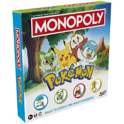 Intra in cursa pentru a-l prinde pe salbaticul Pokemon Jocul Monopoly editia Pokemon combina jocul clasic Monopoly cu actiunea captivanta de prindere a Pokemonilor Joaca rolul unui Antrenor de Pokemoni care se aventureaza printr-un tinut vast alaturi de un partener Pokemon In acest joc distractiv pentru copii proprietatile sunt locatii extraordinare iar Poke Ball inlocuiesc banii Jucatorii exploreaza locatii prind diferite tipuri de Pokemoni salbatici pe care sa ii adauge pe covorasul de 