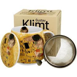 Can&259; de 430 ml cu infuzor &537;i capac THE KISS Ecru inspirat&259; de Gustav Klimt parte a seriei Art Gallery  realizat&259; din por&539;elan de calitate superioar&259; caracterizat printr-o culoare alb-crem elegant&259; &537;i natural&259; cu o str&259;lucire delicat&259; precum &537;i o durabilitate excep&539;ional&259;Perfect&259; pentru prepararea infuziilor &537;i a ceaiului aromat preferatCana este 