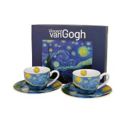 Un set de dou&259; ce&537;ti de espresso cu farfurioare  STARRY NIGHT inspirate de Van Gogh parte a seriei Art Gallery  realizate din por&539;elan de calitate superioara caracterizate printr-o culoare alb-crem elegant&259; &537;i natural&259; cu o str&259;lucire delicat&259; precum &537;i o durabilitate excep&539;ional&259;Setul este realizat din por&539;elan decorat cu un fragment din 
