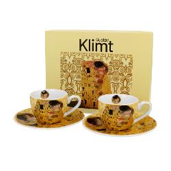 Set cu dou&259; ce&537;ti de espresso de 110 ml cu farfurioare THE KISS ECRU inspirate de Gustav Klimt parte a seriei Art Gallery  realizate din por&539;elan de calitate superioara caracterizate printr-o culoare alb-crem elegant&259; &537;i natural&259; cu o str&259;lucire delicat&259; precum &537;i o durabilitate excep&539;ional&259;Setul este decorat cu o reproducere a 