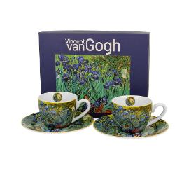Dou&259; ce&537;ti de espresso cu farfurioare IRISES inspirate de V van Gogh parte a seriei Art Gallery  realizate din por&539;elan de calitate superioara caracterizat printr-o culoare alb-crem elegant&259; &537;i natural&259; cu o str&259;lucire delicat&259; precum &537;i o durabilitate excep&539;ional&259;Setul este realizat din por&539;elan decorat cu o reproducere a tabloului 