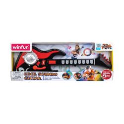 Chitara de la Winfun este o jucarie muzicala captivanta pentru cei mici dotata cu 8 clape care produc sunete amuzante si efecte sonore Copiii vor putea sa se distreze cu diverse melodii preinregistrate care stimuleaza ritmul si auzul Aceasta jucarie este perfecta pentru a incuraja dezvoltarea simtului muzical al celor mici oferindu-le o experienta de joc interactiva si creativa Cu sunete vesele si design colorat chitara va capta atentia copiilor si ii va incuraja sa exploreze ritmuri si 