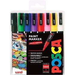 Va recomandam setul de 8 markere Uni Posca PC-3M ce au o multitudine de utilizari precum scrapbook-uri felicitari decorarea fotografiilor scrierea pe sticla realizarea de decoratiuni pe diferite suprafete personalizarea placilor de skateboard Datorita culorilor vii si a posibilitatii de a colora uniform aceste markere inedite sunt indragite si de copii Markerele cu grosimea de scriere de 09 - 13 mm sunt potrivite pentru colorarea detaliilor sau pentru trasarea unor linii precise 