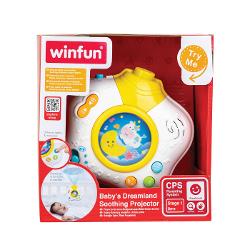 Proiectorul Winfun transforma camera copilului intr-un loc magic plin de culoare si sunete relaxante Acesta proiecteaza o scena colorata rotativa si ofera trei moduri de selectie animatii sunete din natura si modele de iluminare Fiecare mod aduce o combinatie diferita de lumini si melodii creand o atmosfera calmanta pentru micutul tau Cu melodii de leagan linistitoare si efecte sonore proiectorul ajuta la relaxarea celor mici inainte de somn De asemenea ofera trei optiuni de setare 