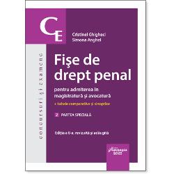 La fel ca toate celelalte lucrari din cadrul acestei serii Fise de drept penal pentru admiterea in magistratura si avocatura reprezinta un proiect editorial dedicat studentilor masteranzilor si absolventilor care se pregatesc pentru examenele de admitere si definitivat in profesiile juridice abordarea autorilor fiind axata in special pe prezentarea sintetica a institutiilor dreptului penal astfel cum acestea au fost configurate respectiv reconfigurate 