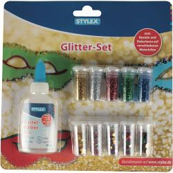 Set glitter Stylex pentru diverse activitati de decorare Contine5 tubulete glitter-sclipici praf5 tubulete cu stelute metalizate1 lipici lichid 40 grProdus de 