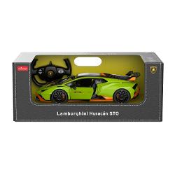 Copilul dumneavoastra se poate juca in voie cu masina cu telecomanda Lamborghini Huracan STO verde scara 1 la 14 oferita de brandul international Rastar Nicio cursa nu este imposibil de castigat cu acesta masinuta replica oficiala cu licenta a modelului original construita cu mare atentie la detalii Masinuta are proportiile ideale pentru momente pline de distractie si amuzamentMasinuta functioneaza pe frecventa de 24GAlimentarea se face astfel  pentru masinuta sunt necesare 5 baterii 