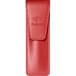Etui 2 instrumente de scris piele nappa rosu inchis embosata cu sigla Parker inchidere cu magnet