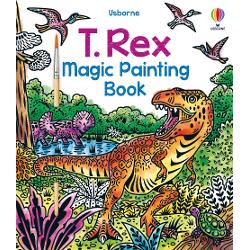 Packed with action scenes of T Rexes hunting eating nesting and sleeping among primeval forests scalding deserts and erupting volcanoes Use the brush provided to sweep water over the designs and vibrant colours magically appear A mess-free way to keep children busy perfect for travel Simply tuck the waterproof back flap under each page as its painted to stop water from seeping through to the rest of the book