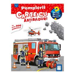 „Pompierii-Carte cu ab&539;ibilduri” e un album în format mare cu peste 300 de ab&539;ibilduri cu hidran&539;i sirene autosc&259;ri mecanice pompe conuri de circula&539;ie &537;i aparate de protec&539;ie a respira&539;iei Micu&539;ii cititori pasiona&539;i de tot ce &539;ine de pompieri vor putea completa interiorul unei sta&539;ii de pompieri cu autospeciale furtunuri &537;i panouri de control vor echipa pompierii pentru misiuni &537;i vor dota 