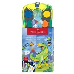 Acuarelele Connector Dinozauri cu 12 culori de la Faber-Castell sunt alegerea ideala pentru copii pasionati de desen si pictura Aceste acuarele ofera nuante vibrante si o solubilitate rapida asigurand o utilizare eficienta si placuta in orice activitate creativaFiecare set include un capac transparent care nu doar ca protejeaza culorile dar poate fi personalizat cu numele copilului aducand un plus de originalitate De 