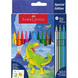 Carioci Faber-Castell editie speciala colectia dinozauri Culori stralucitoare 10 clasice si 3 metalizate Varf rezistent la presiune Cerneala pe baza de apa Potrivite pentru desen si colorare pe hartie carton lemn si alte materiale poroase Cutia include stickere cu dinozauri Se recomanda depozitarea cariocilor in pozitie orizontala pentru o durata de viata mai marediv 
