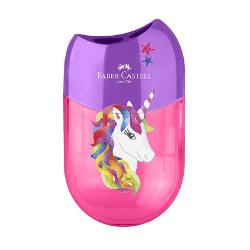 Ascutitoare plastic dubla cu container unicorni Faber-Castell accesoriul perfect pentru micii artisti si minti creative Forma ovala ergonomica Ideala pentru ascutirea atat creioanelor subtiri 8 mm cat si celor groase 10 mm Confectionata din plastic durabil cu lame de ascutire rezistente Container integrat pentru depozitarea resturilor Design atractivdiv 