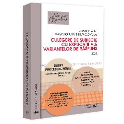 Subiectele selectate respectând structura examenelor pe care se bazeaza astazi concursurile de admitere în profesiile juridice la care se adauga &537;i explica&539;iile tuturor variantelor de raspuns vor permite simularea examenelorconcursurilor de admitere în profesiile juridice precum &537;i gestionarea emo&539;iilor specifice acestoraLucrarea cuprinde subiectele date la concursurileexamenele de admitere în 