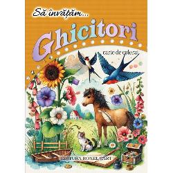 Sa invatam…GhicitoriCartea de colorat „Sa invatam… Ghicitori” este o alegere perfecta pentru copiii care doresc sa se distreze si sa invete in acelasi timp Aceasta carte educativa combina placerea colorarii cu descoperirea unor ghicitori amuzante si educativePaginile cu ilustratii colorate servesc ca modele sau inspiratie pentru copii aratand cum ar putea arata desenele colorate Ele sunt atragatoare si pline de viata captivand atentia copiilor 