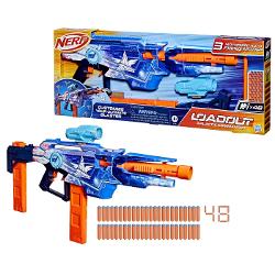 Da viata jocurilor video si personalizeaza-ti pistolul suprem Pistolul Nerf Loadout Galactic Commander dispune de trei moduri de tragere semiautomat rafala cu 3 sageti si complet automat Pachetul include o luneta un stoc de incarcator si un accesoriu de teava toate interschimbabile cu alte pistole Loadout plus doua incarcatoare cu 18 sageti Echipat cu legendarul skin Galactic Commander acest pistol iti va supraalimenta bataliile spatiale epice Pistolul Nerf Loadout Galactic Commander 