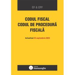 Volumul Codul fiscal Codul de procedura fiscala reuneste cele doua acte normative de baza in materia fiscalitatii actualizate cu dispozitiile modificatoare publicate pana la data de 25 septembrie 2025 Textele codurilor sunt corelate cu intreaga legislatie conexa prin indicarea la nivelul fiecarui articol a ordinelor care contin instructiuni si proceduri de aplicare emise de Ministerul Finantelor Publice de Agentia Nationala de Administrare Fiscala de 