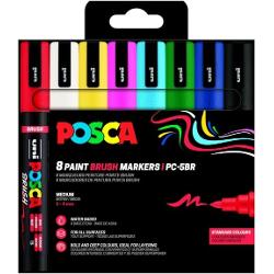 Marker cu varf pensula UNI PC 5BR Posca 1-4 mm set cu 8 culori M1602